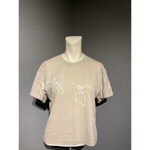 weekend warrior Crop Top Tee Shirt Size Med Tan With White skateboard skeletons